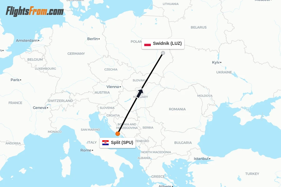 Flights from Split to Swidnik route map