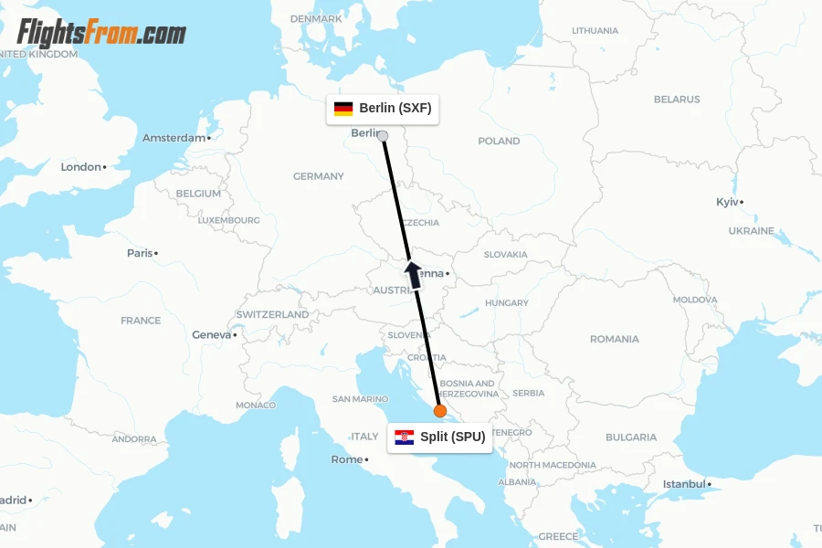 Flights from Split to Berlin route map
