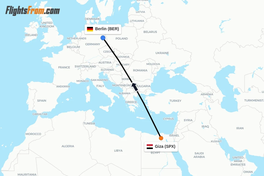 Flights from Giza to Berlin route map