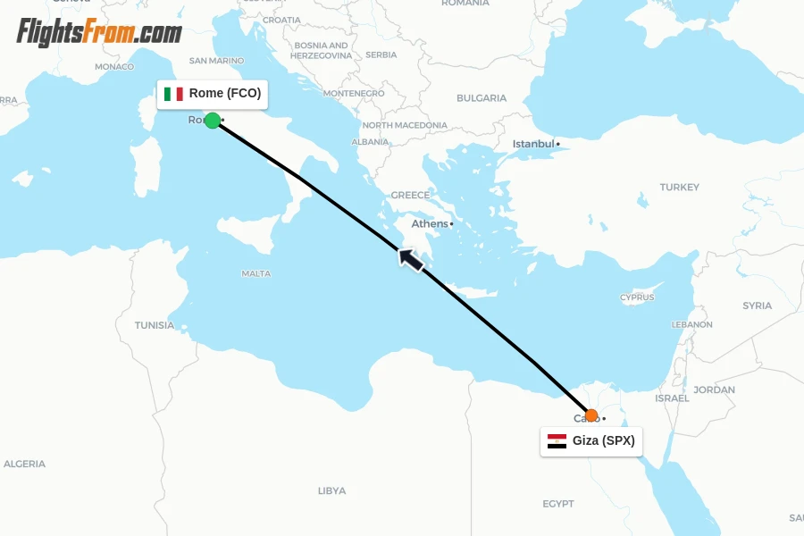 Flights from Giza to Rome route map