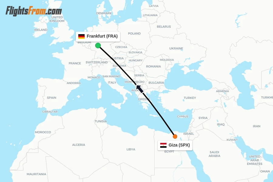 Flights from Giza to Frankfurt route map