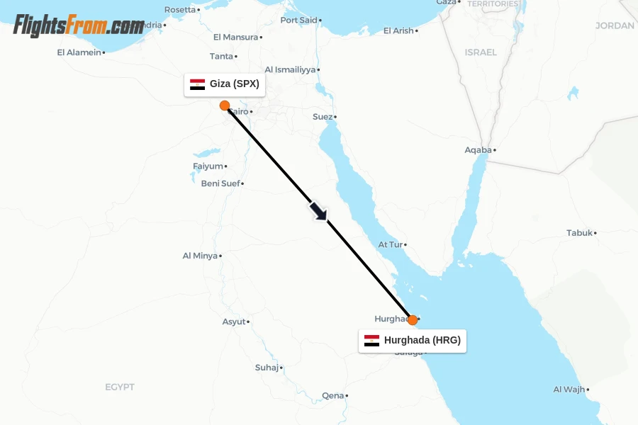 Flights from Giza to Hurghada route map