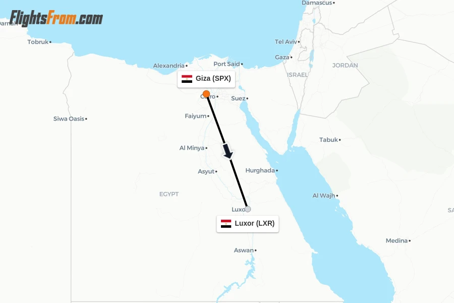 Flights from Giza to Luxor route map