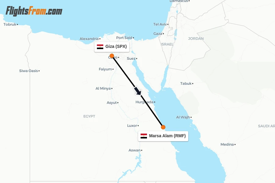 Flights from Giza to Marsa Alam route map