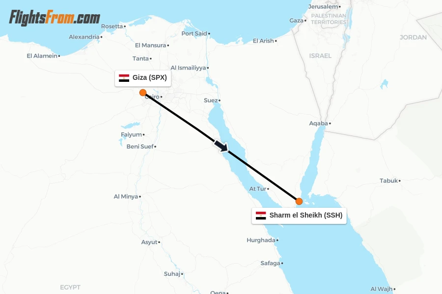 Flights from Giza to Sharm el Sheikh route map