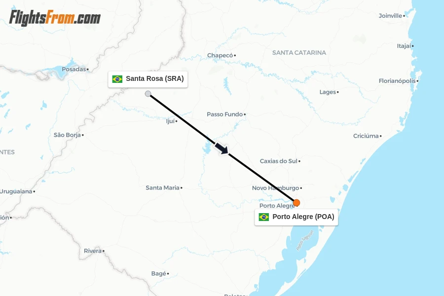 Flights from Santa Rosa to Porto Alegre route map