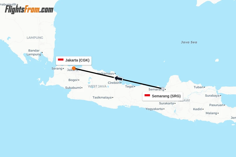 Flights from Semarang to Jakarta route map