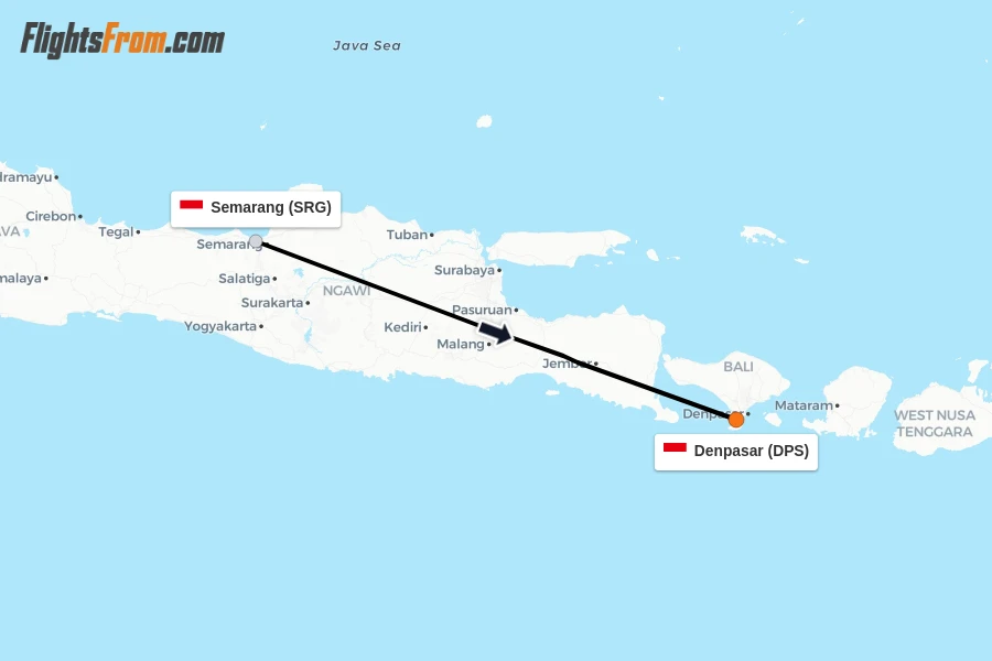 Flights from Semarang to Denpasar route map