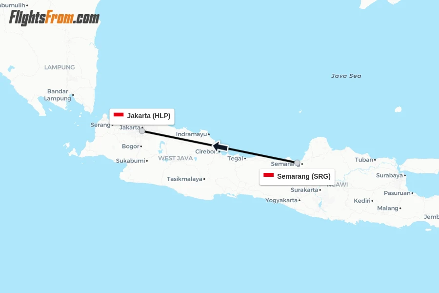 Flights from Semarang to Jakarta route map