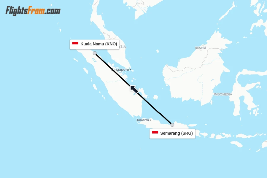Flights from Semarang to Kuala Namu route map