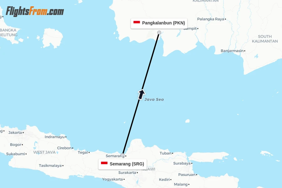 Flights from Semarang to Pangkalanbun route map