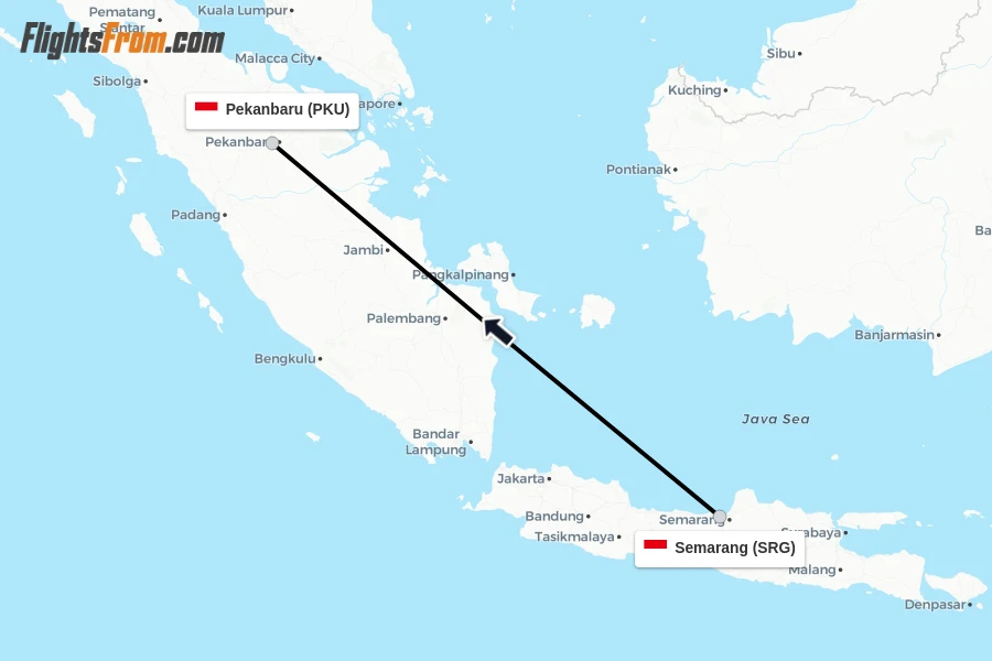 Flights from Semarang to Pekanbaru route map