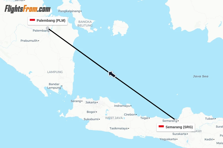 Flights from Semarang to Palembang route map