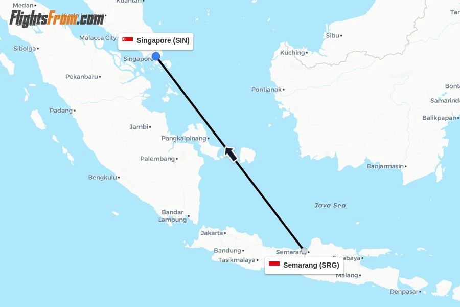Flights from Semarang to Singapore route map