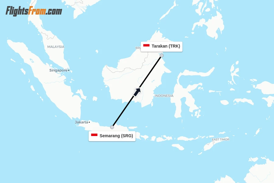 Flights from Semarang to Tarakan route map