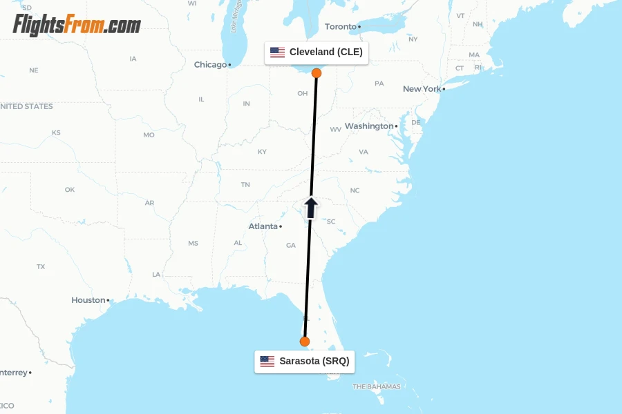 Flights from Sarasota to Cleveland route map