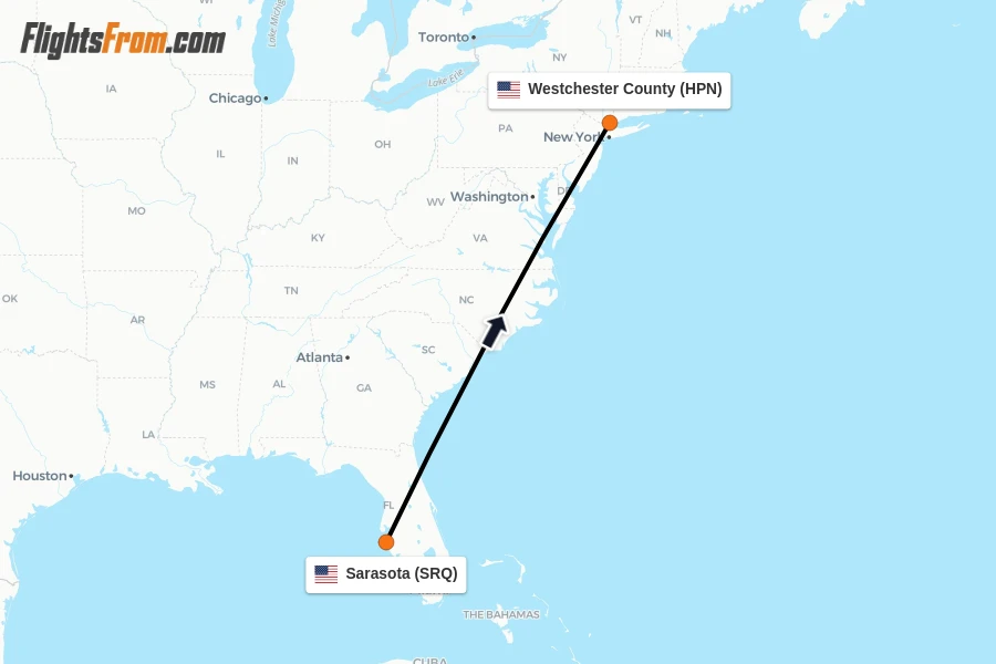 Flights from Sarasota to Westchester County route map