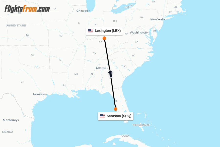 Flights from Sarasota to Lexington route map