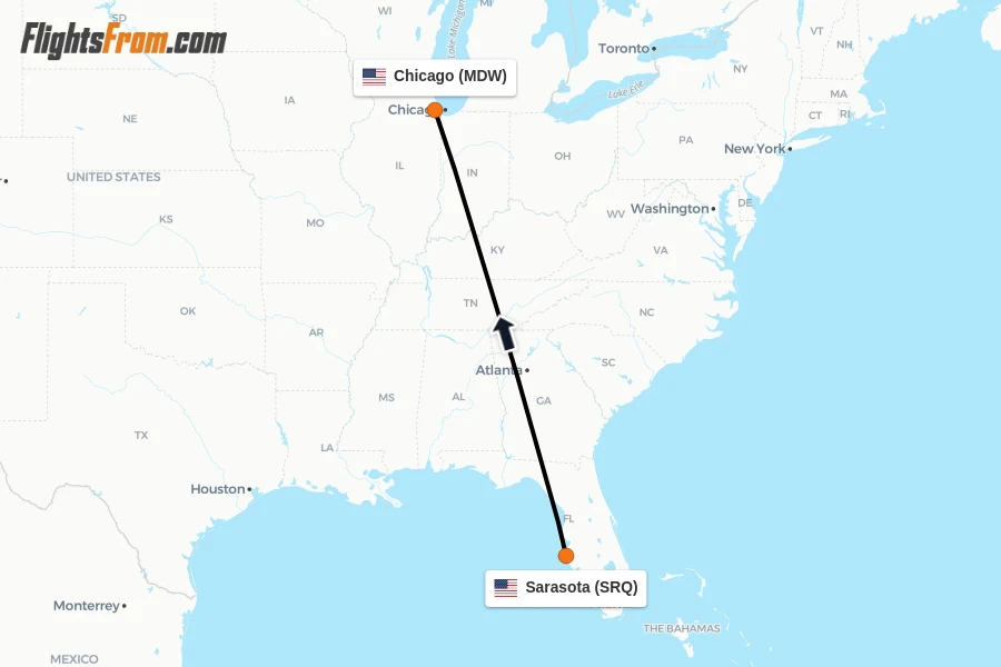 Flights from Sarasota to Chicago route map