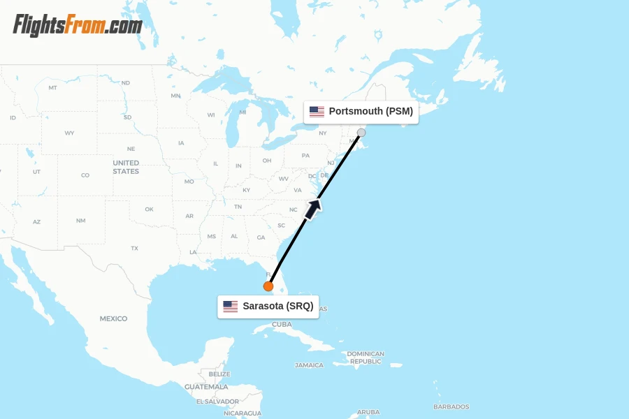 Flights from Sarasota to Portsmouth route map