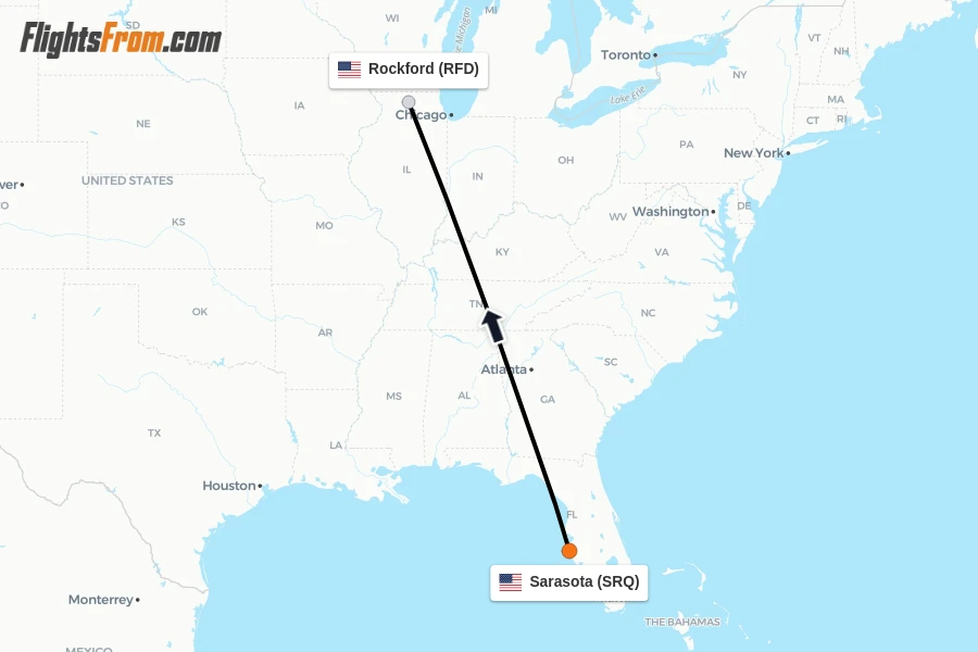Flights from Sarasota to Rockford route map