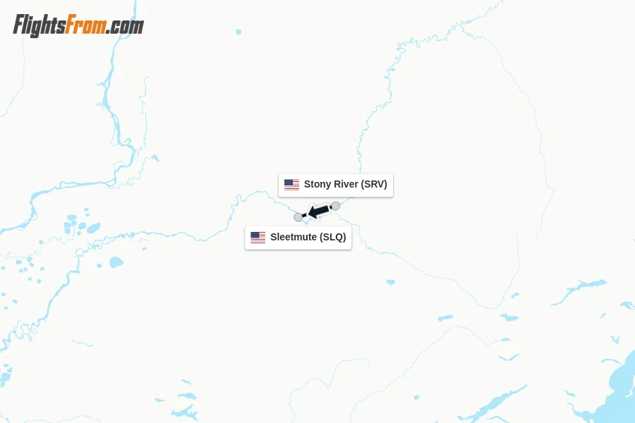 Flights from Stony River to Sleetmute route map