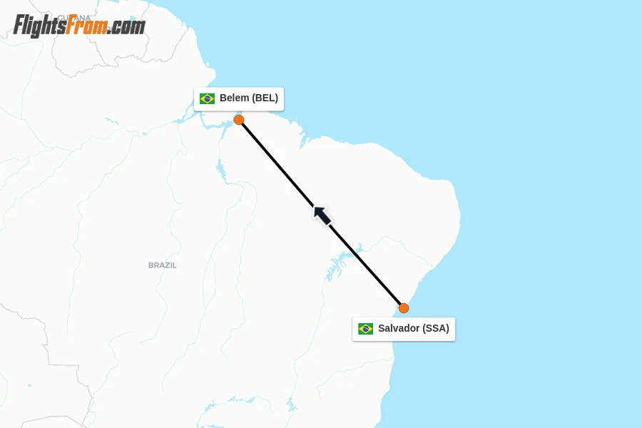 Flights from Salvador to Belem route map