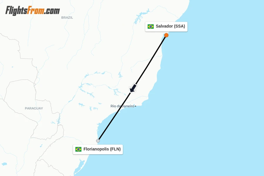 Flights from Salvador to Florianopolis route map