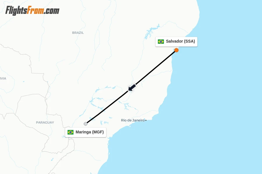 Flights from Salvador to Maringa route map