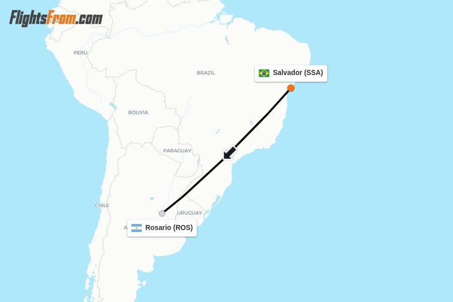 Flights from Salvador to Rosario route map