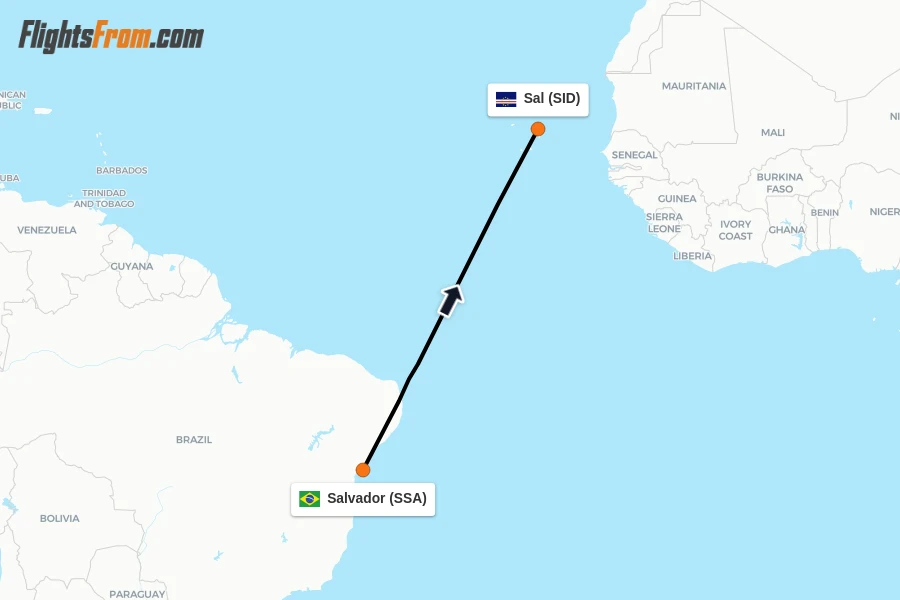 Flights from Salvador to Sal route map