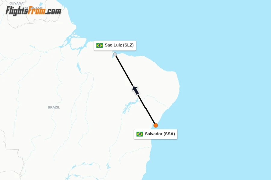 Flights from Salvador to Sao Luiz route map