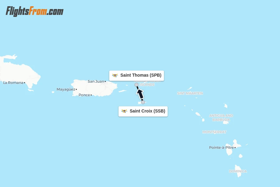Flights from Saint Croix to Saint Thomas route map