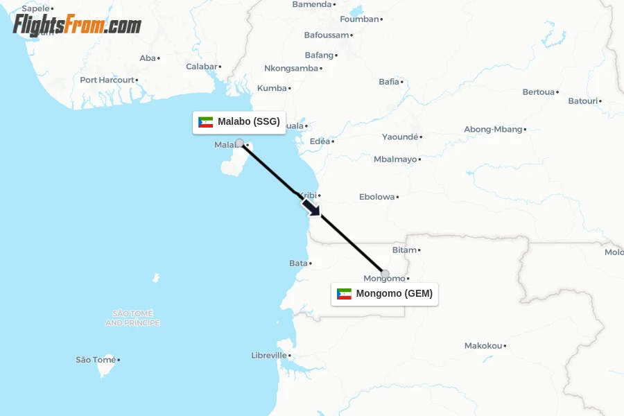 Flights from Malabo to Mongomo route map