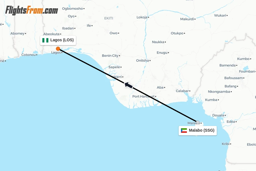 Flights from Malabo to Lagos route map