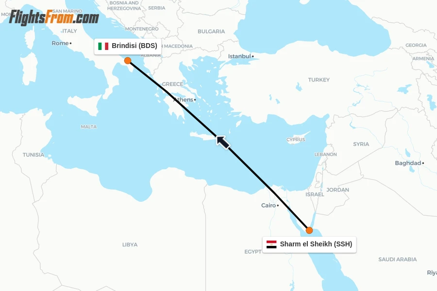 Flights from Sharm el Sheikh to Brindisi route map