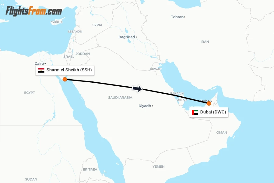 Flights from Sharm el Sheikh to Dubai route map