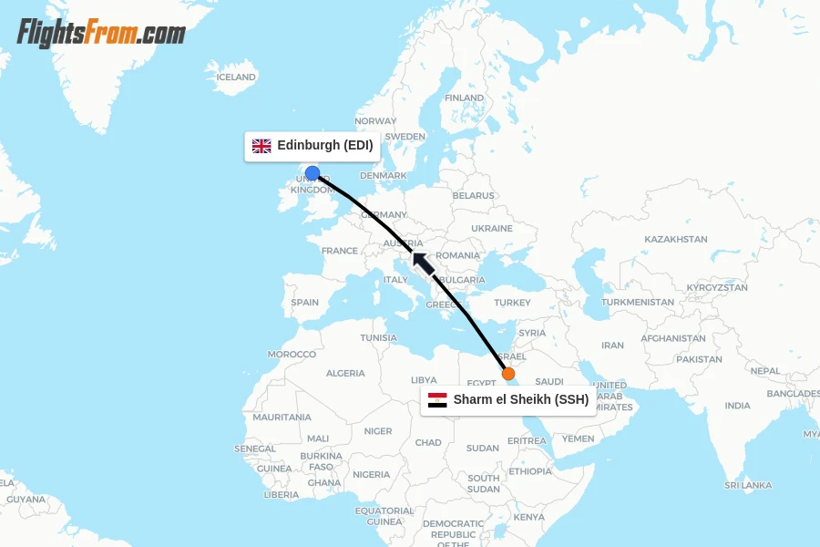 Flights from Sharm el Sheikh to Edinburgh route map