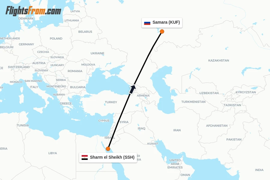 Flights from Sharm el Sheikh to Samara route map