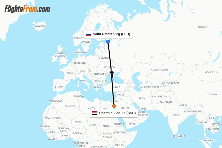 Flights from Sharm el Sheikh to Saint Petersburg route map