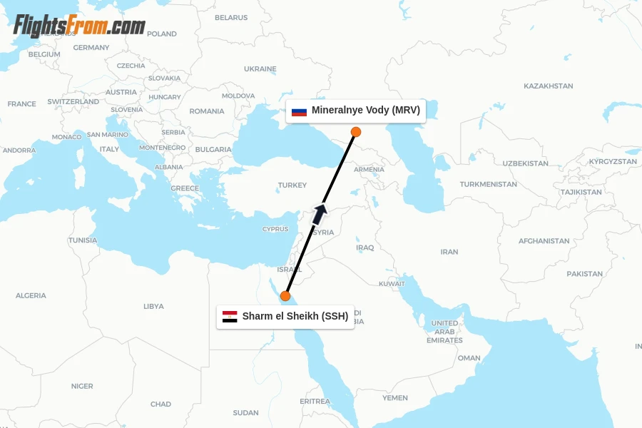 Flights from Sharm el Sheikh to Mineralnye Vody route map