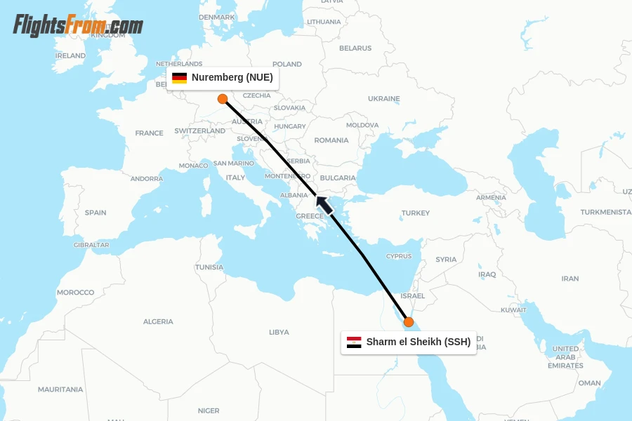 Flights from Sharm el Sheikh to Nuremberg route map