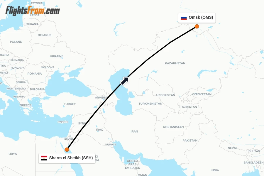Flights from Sharm el Sheikh to Omsk route map
