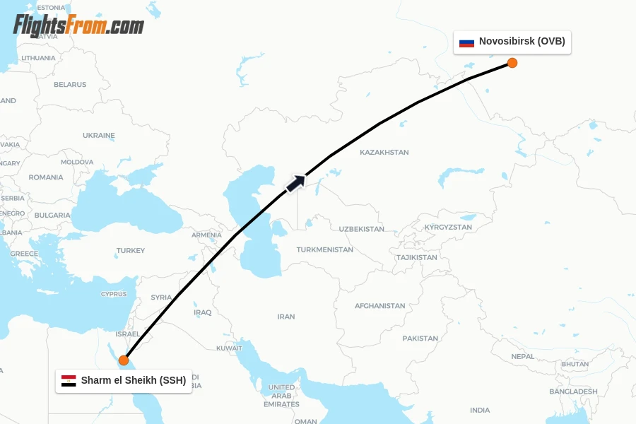Flights from Sharm el Sheikh to Novosibirsk route map