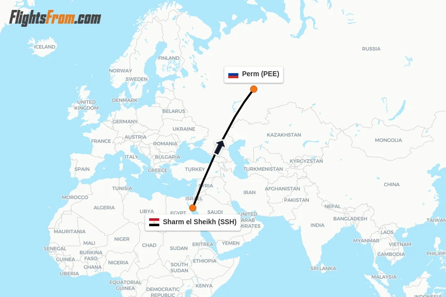 Flights from Sharm el Sheikh to Perm route map