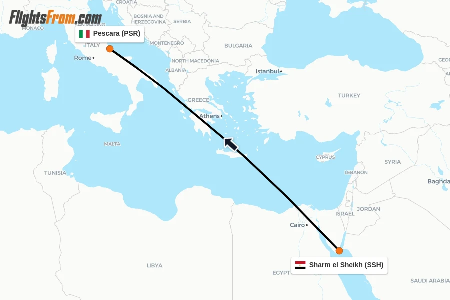 Flights from Sharm el Sheikh to Pescara route map