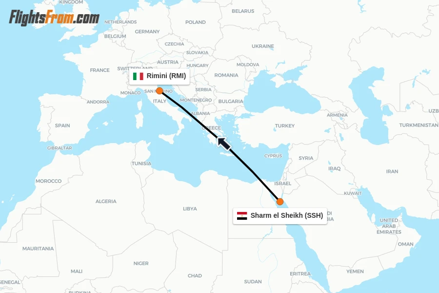 Flights from Sharm el Sheikh to Rimini route map
