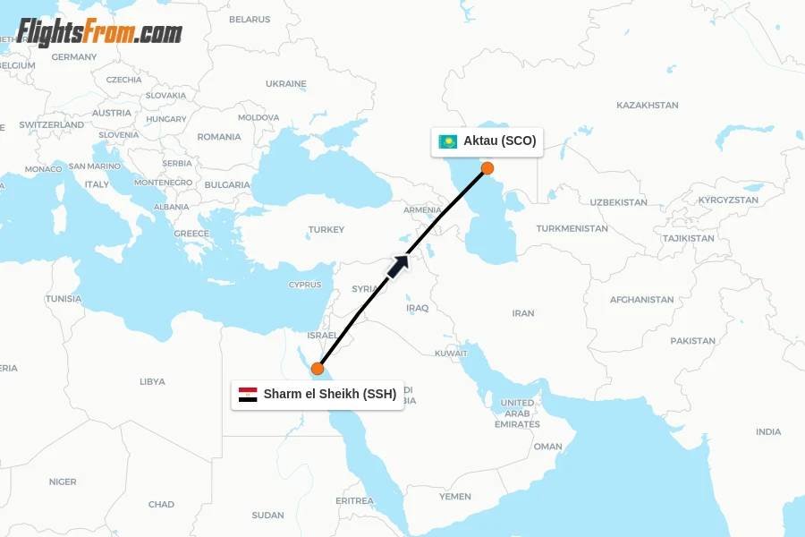 Flights from Sharm el Sheikh to Aktau route map