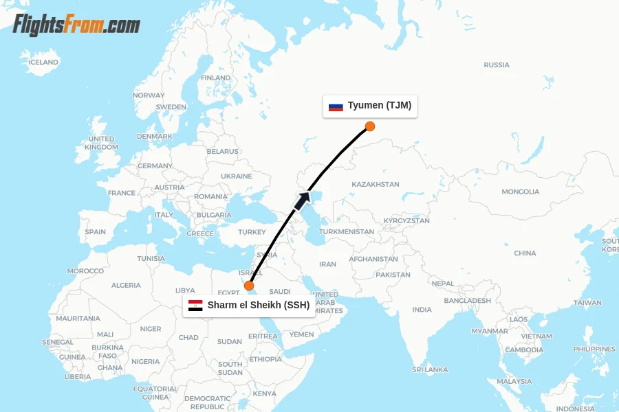 Flights from Sharm el Sheikh to Tyumen route map
