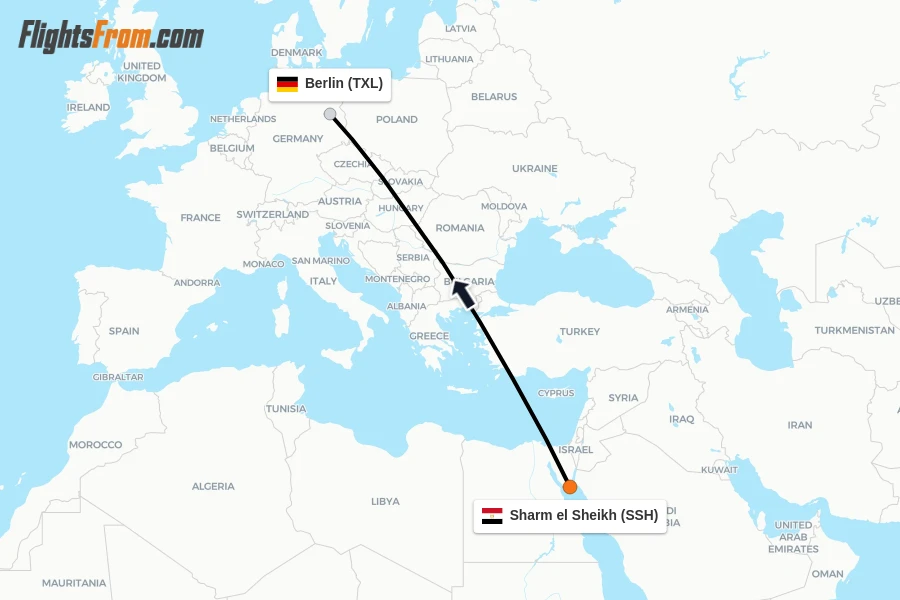Flights from Sharm el Sheikh to Berlin route map